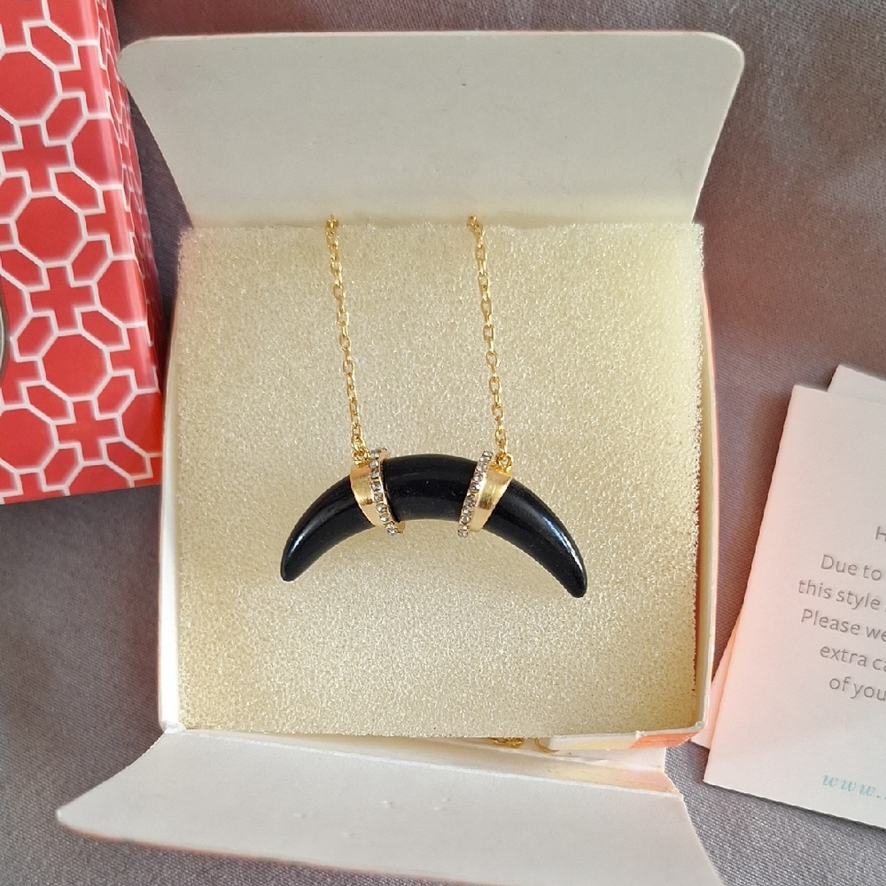 Stella & Dot Gold and Black Crescent Necklace